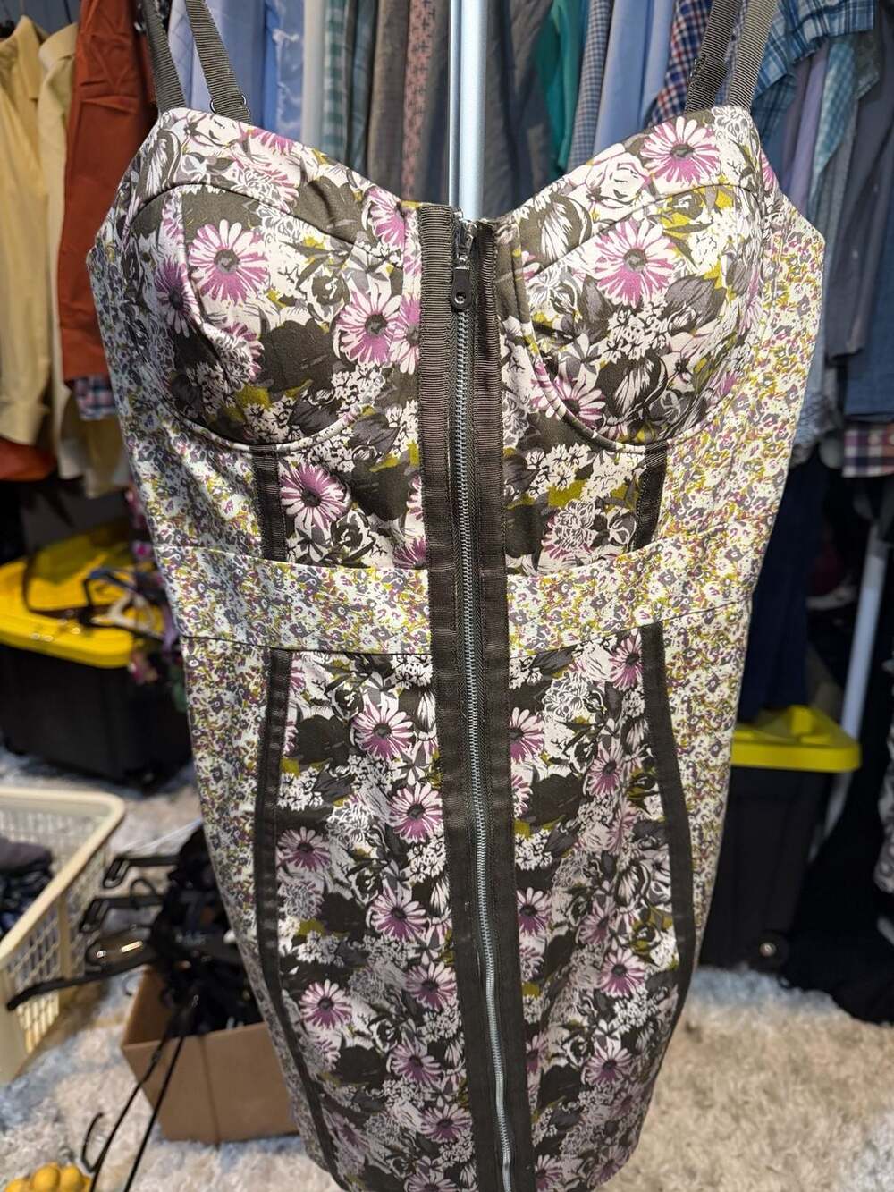XXI Twist Vintage Floral Corset Style Zip-Front Mini Dress